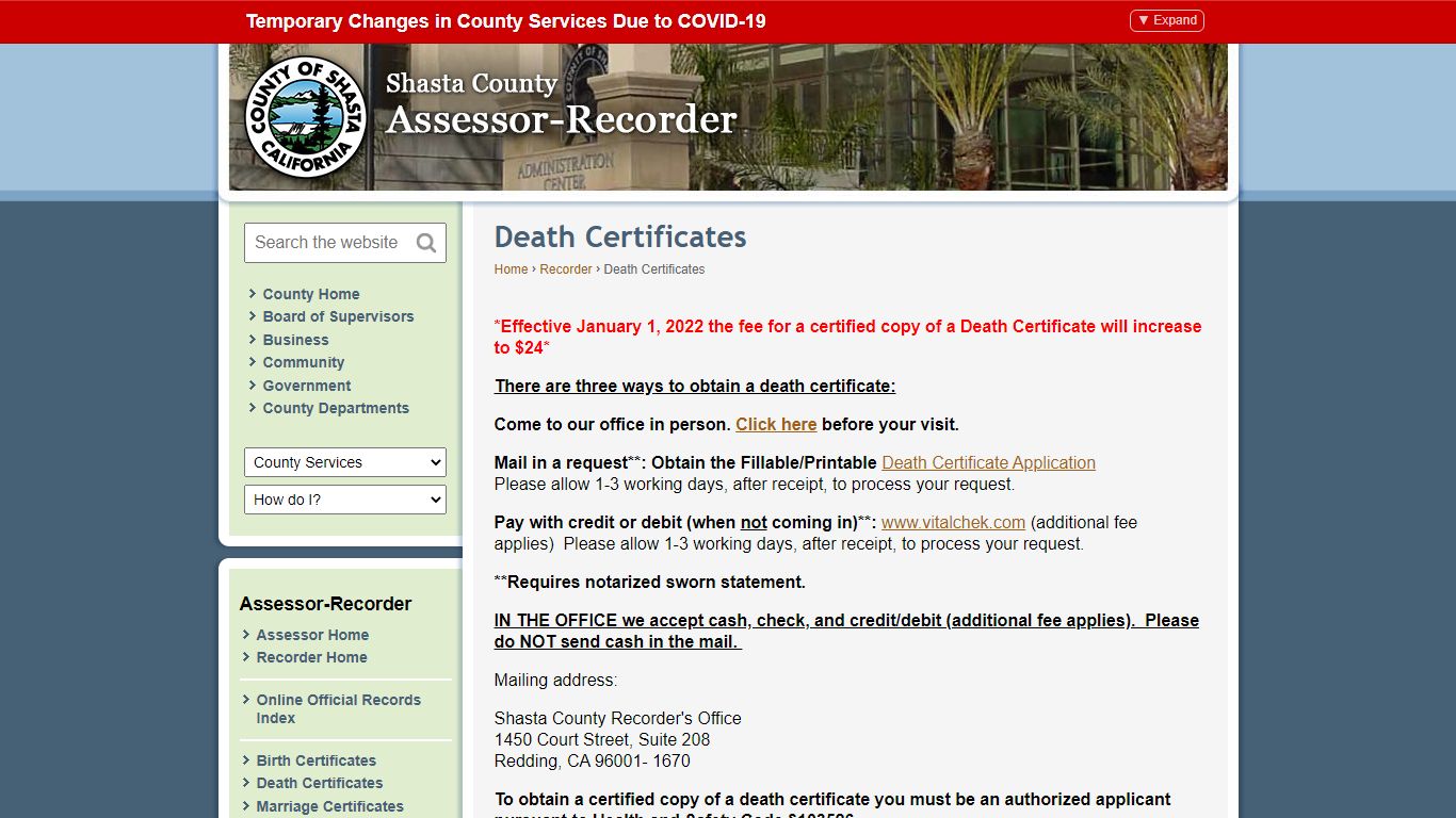 Shasta County Recorder - Death Certificates